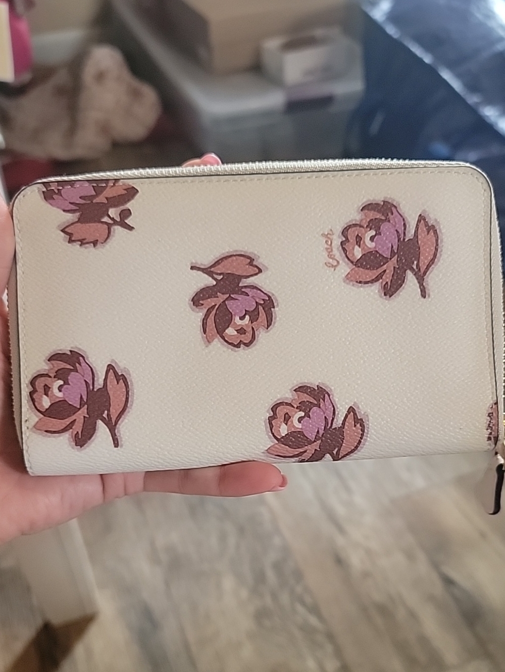 Coach Cream Zip-Around Wallet with Pink And Purple Floral Motif - Picture 6 of 17